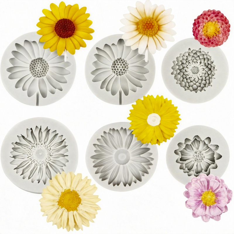 Candle Making Things - 6 Pieces，Sunflower Daisy Silicone Mold，3D Flower