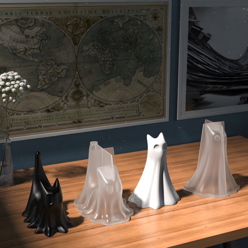 Ghost Cat Halloween Desktop Or - Candle Making Things 评论和价格