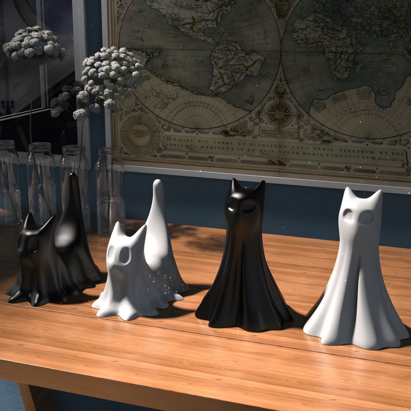 Ghost Cat Halloween Desktop Or - Candle Making Things 评论和价格